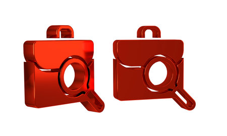 Red Magnifying glass with briefcase icon isolated on transparent background. Job hunting. Work search concept. Unemployment, head hunting, career. .の写真素材