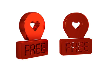 Red Map pointer with heart icon isolated on transparent background. Valentines day. Love location. Romantic map pin. .の写真素材