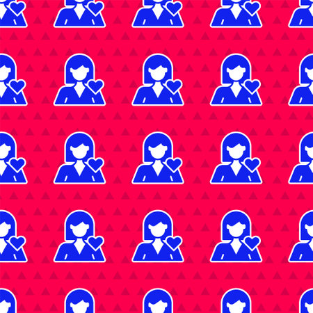 Blue Romantic girl icon isolated seamless pattern on red background. Happy Valentines day. Vector.のイラスト素材