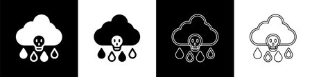 Set Acid rain and radioactive cloud icon isolated on black and white background. Effects of toxic air pollution on the environment. Vector.のイラスト素材