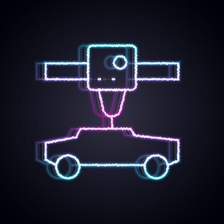 Glowing neon line 3D printer car icon isolated on black background. 3d printing. Vector.