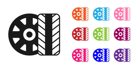 Black Car tire wheel icon isolated on white background. Set icons colorful. Vector.のイラスト素材