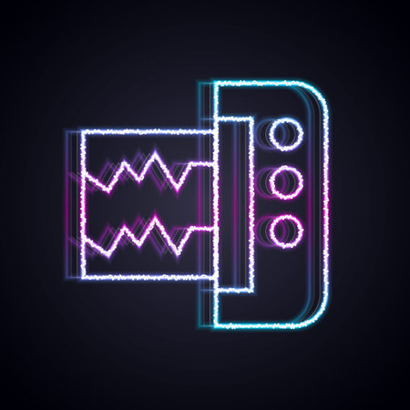 Glowing neon line Seismograph icon isolated on black background. Earthquake analog seismograph. Vector.のイラスト素材