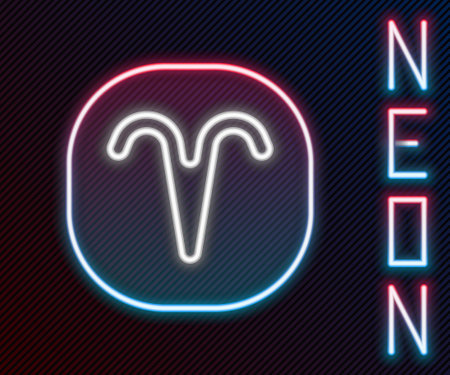 Glowing neon line Aries zodiac sign icon isolated on black background. Astrological horoscope collection. Colorful outline concept. Vector.のイラスト素材