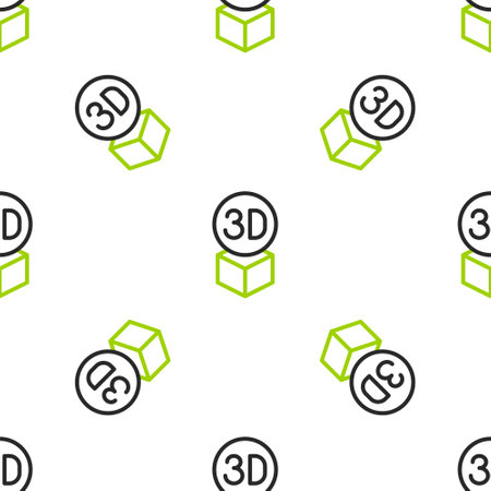 Line Isometric cube icon isolated seamless pattern on white background. Geometric cubes solid icon. 3D square sign. Box symbol. Vector.のイラスト素材
