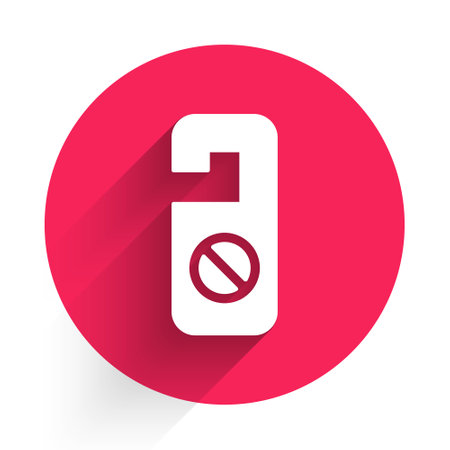 White Please do not disturb icon isolated with long shadow. Hotel Door Hanger Tags. Red circle button. Vector.のイラスト素材