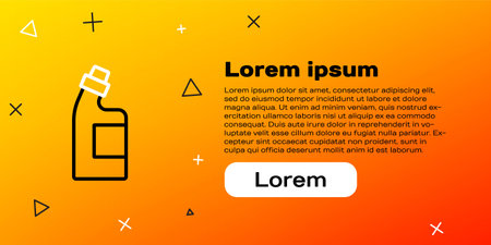 Line Plastic bottle for laundry detergent, bleach, dishwashing liquid or another cleaning agent icon isolated on yellow background. Colorful outline concept. Vector.のイラスト素材