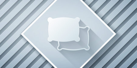 Paper cut Rectangular pillow icon isolated on gray background. Cushion sign. Paper art style....