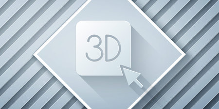 Paper cut 3D printer icon isolated on gray background. 3d printing. Paper art style. Vector.