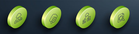 Set Isometric line Cloud technology data transfer, , and Search concept with folder icon. Vector.