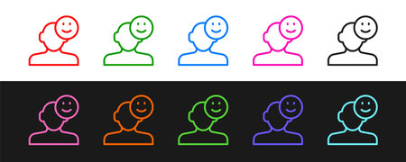 Set line Good mood icon isolated on black and white background. Vector.
