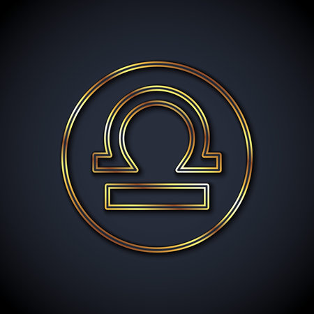 Gold line Libra zodiac sign icon isolated on black background. Astrological horoscope collection....