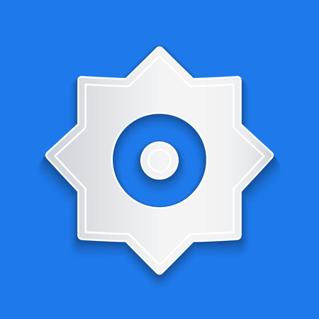 Paper cut Falling star icon isolated on blue background. Meteoroid, meteorite, comet, asteroid, star icon. Paper art style. Vector.のイラスト素材