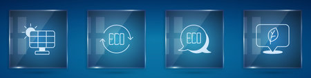 Set Solar energy panel Leaf Eco symbol and Location with leaf. Square glass panels. Vector.のイラスト素材