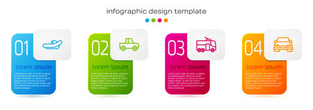Set line Rafting boat Pickup truck Trolleybus and Car. Business infographic template. Vector.のイラスト素材