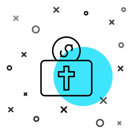 Black line Donation for church icon isolated on white background. Random dynamic shapes. Vector.のイラスト素材