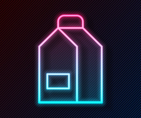 Glowing neon line Paper package for milk icon isolated on black background. Milk packet sign. Vector.のイラスト素材