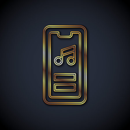 Gold line Music player icon isolated on black background. Portable music device. Vector.のイラスト素材