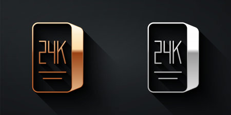 Gold and silver Gold bars 24k icon isolated on black background. Banking business concept. Long shadow style. Vector.のイラスト素材