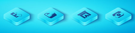 Set Isometric Digital door lock Bathtub Telephone handset and Interior fireplace icon. Vector.のイラスト素材