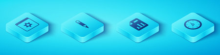 Set Isometric Browser setting Pencil Clock and Document with graph chart icon. Vector.のイラスト素材