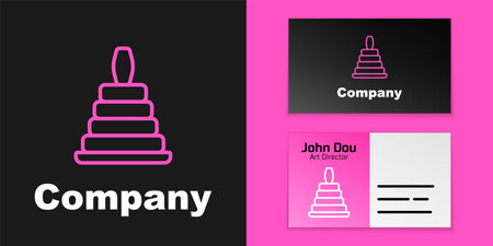 Pink line Pyramid toy icon isolated on black background. Logo design template element. Vector.のイラスト素材
