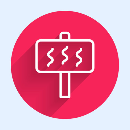 White line Sauna icon isolated with long shadow background. Red circle button. Vector.のイラスト素材