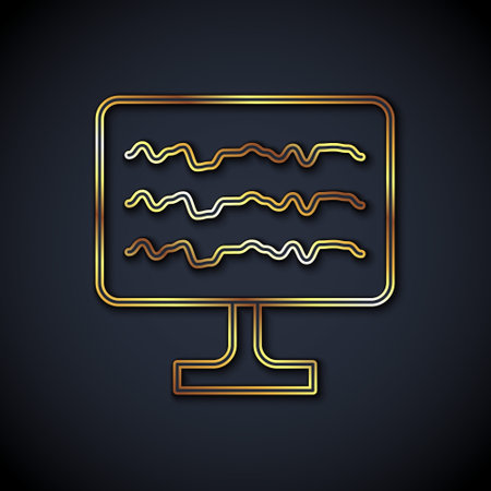 Gold line Encephalogram icon isolated on black background. Electrical activity. Vector.のイラスト素材