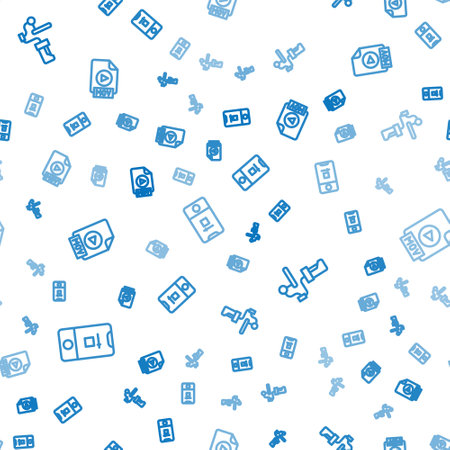 Set line Photo and video shooting, Gimbal stabilizer for camera and MOV file document on seamless pattern. Vector.のイラスト素材