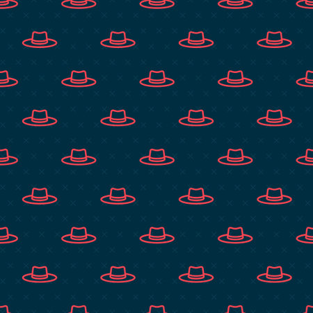 Red line Gardener, farmer or agricultural worker hat icon isolated seamless pattern on black background. Vector.のイラスト素材