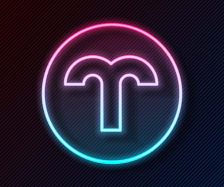 Glowing neon line Aries zodiac sign icon isolated on black background. Astrological horoscope collection. Vector.のイラスト素材