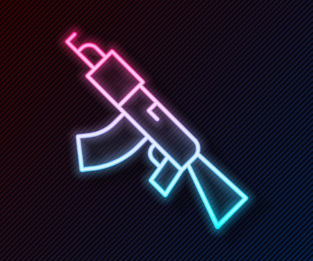Glowing neon line Submachine gun icon isolated on black background. Kalashnikov or AK47. Vector.のイラスト素材