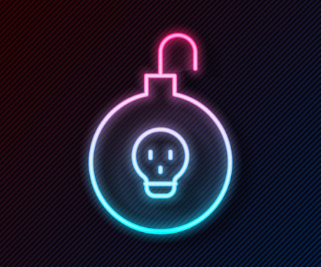 Glowing neon line Nuclear bomb icon isolated on black background. Rocket bomb flies down. Vector.のイラスト素材