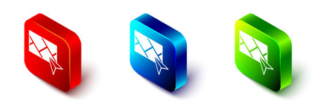 Isometric Infographic of city map navigation icon isolated on white background. Mobile App Interface concept design. Geolocation concept. Red, blue and green square button. Vector.のイラスト素材