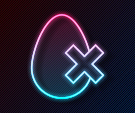 Glowing neon line No egg icon isolated on black background. Vector.のイラスト素材