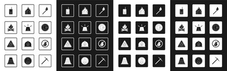 Set Burning match with fire Flasher siren Campfire Walkie talkie Fire exit burning buildings No and flame triangle icon. Vector.のイラスト素材
