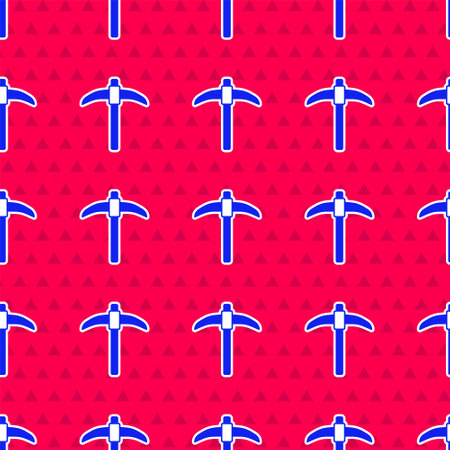 Blue Pickaxe icon isolated seamless pattern on red background. Vector.のイラスト素材