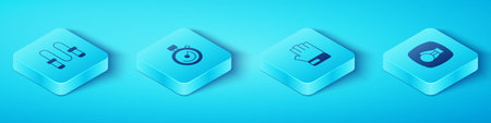 Set Isometric Jump rope Stopwatch Boxing glove and MMA icon. Vector.のイラスト素材
