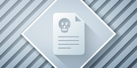 Paper cut Radiation warning document icon isolated on gray background. Text file. Paper art style. Vector.のイラスト素材