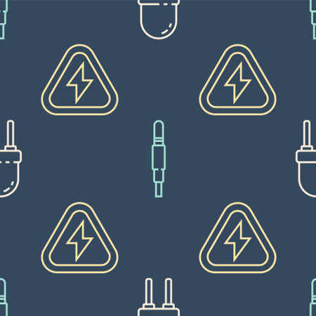 Set line Light emitting diode, High voltage and Audio jack on seamless pattern. Vector.のイラスト素材