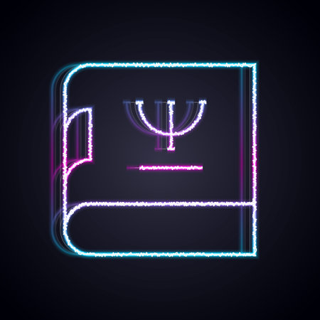 Glowing neon line Psychology book icon isolated on black background. Psi symbol. Mental health concept, psychoanalysis analysis and psychotherapy. Vector.のイラスト素材
