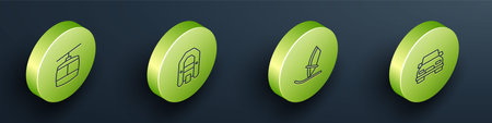 Set Isometric line Cable car Rafting boat Windsurfing and Car icon. Vector.のイラスト素材