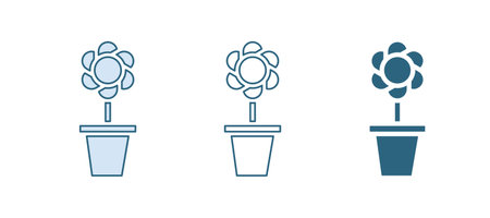 Blue Flower in pot icon isolated on white background. Plant growing in a pot. Potted plant sign. Vector.のイラスト素材