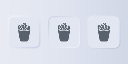 Gray Full trash can icon isolated on gray background. Garbage bin sign. Recycle basket icon. Office trash icon. Set icons in square buttons. Vector.のイラスト素材