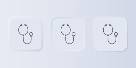 Gray Stethoscope medical instrument icon isolated on gray background. Set icons in square buttons. Vector.のイラスト素材
