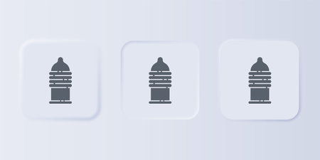 Gray Condom safe sex icon isolated on gray background. Safe love symbol. Contraceptive method for males. Set icons in square buttons. Vector.のイラスト素材