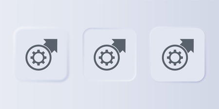 Gray Gear and arrows as workflow process concept icon isolated on gray background. Gear reload sign. Set icons in square buttons. Vector.のイラスト素材
