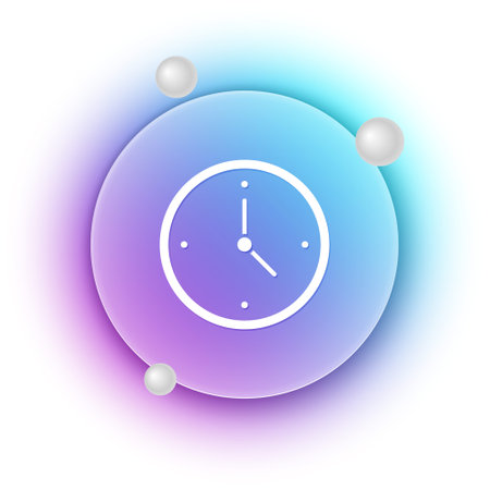 White Fast time delivery icon isolated on white background. Timely service, stopwatch in motion, deadline concept, clock speed. Blue and purple gradient circle background. Vector.のイラスト素材