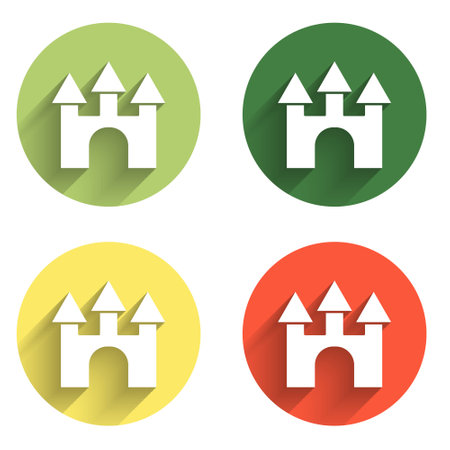 Set Castle icon isolated with long shadow background. Color circle button. Vector.のイラスト素材