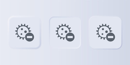 Gray Negative virus icon isolated on gray background. Corona virus 2019-nCoV. Bacteria and germs, cell cancer, microbe, fungi. Set icons in square buttons. Vector.のイラスト素材